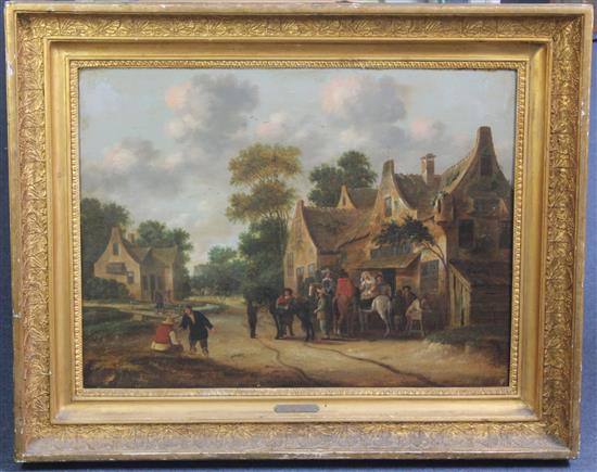 After Thomas Heeremans (1641-) Horseman beside a tavern, 18.5 x 24.5in.